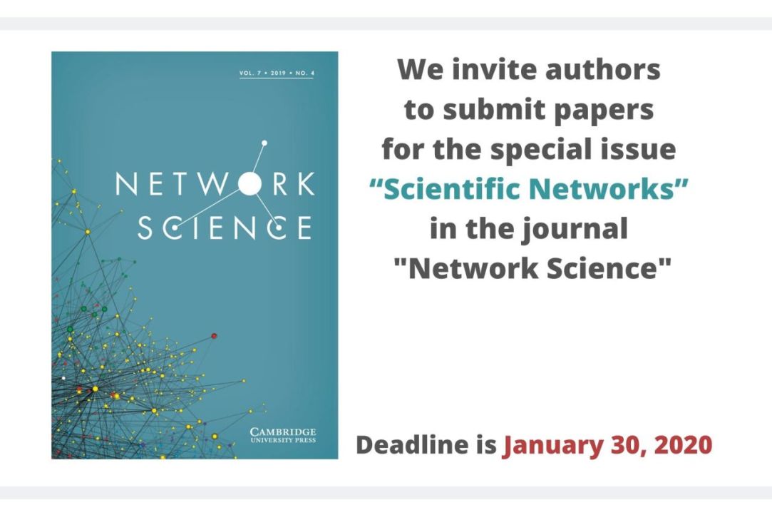We invite authors to submit papers for the special issue “Scientific Networks” in the journal Network Science